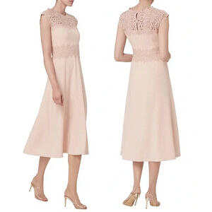L.K. Bennett Selene Lace & Crepe Cap Sleeve Fit & Flare Midi Dress Blush Women 2